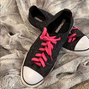 Converse black sparkly shoes pink laces women’s 10